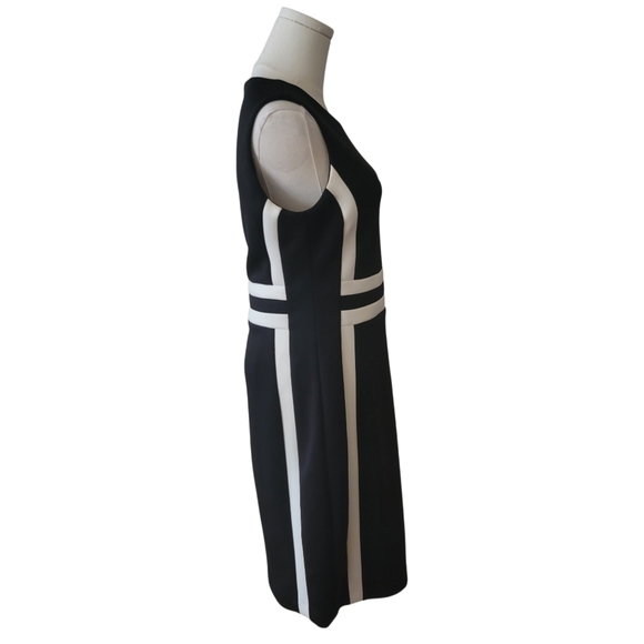 Calvin Klein Black & White Sleeveless Scuba Sheath Dress Size 8 - Picture 4 of 6